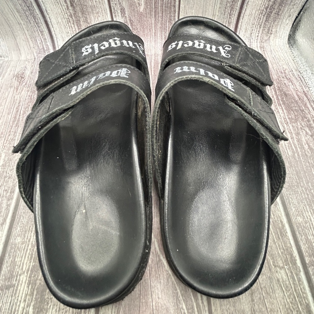 PALM ANGELS Double Strap Leather Slide Sandals Black White Logo + Box & Dust Bag - Picture 9 of 14